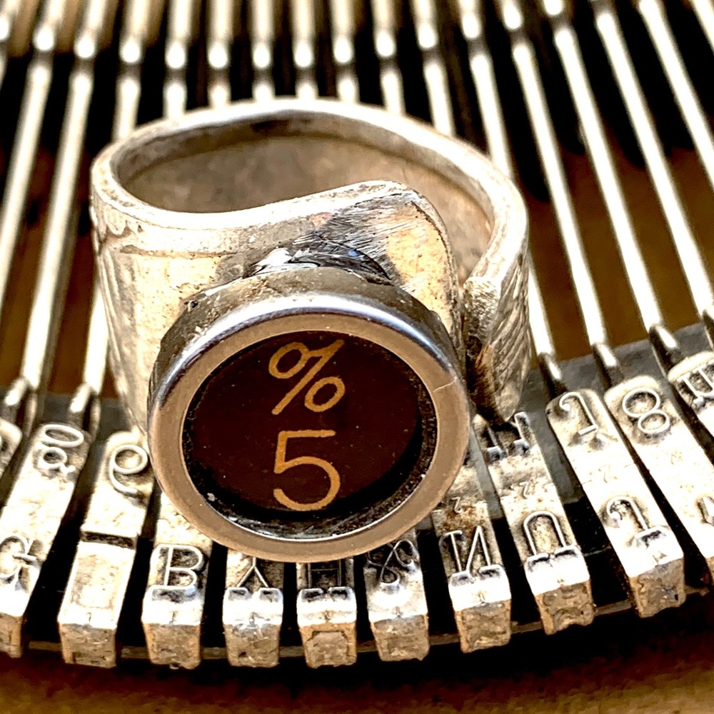 Number 5 typewriter key and spoon ring handmade